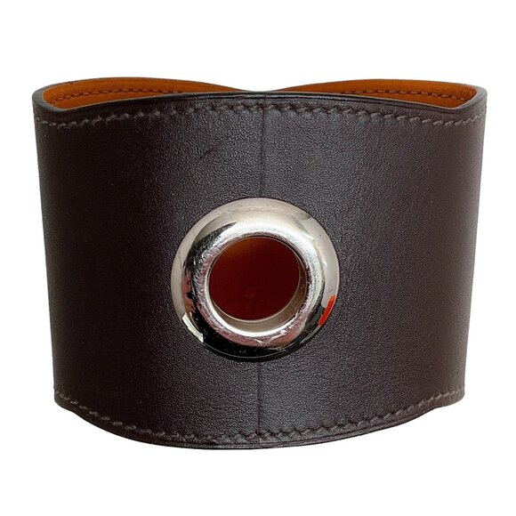 Hermes Brown Leather Grommet Cuff Bracelet - Picture 2 of 6